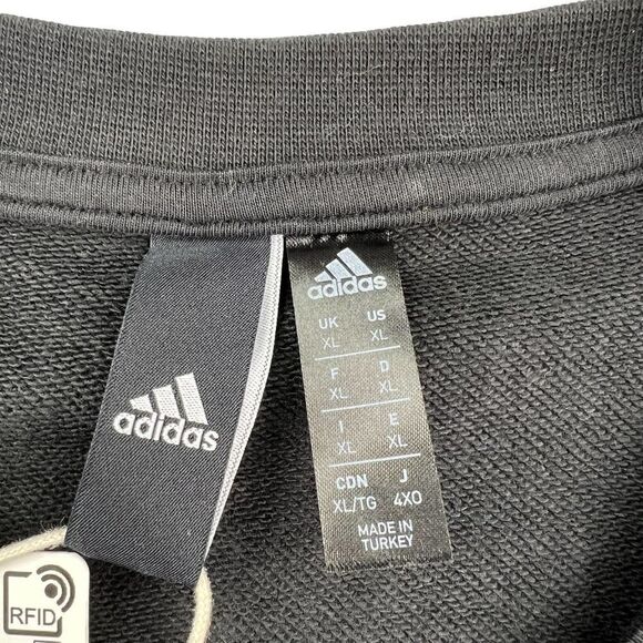 New Adidas Men US XL Black Sweatshirt Crew Neck Pullover Casual Long Sleeve Logo - Picture 8 of 9